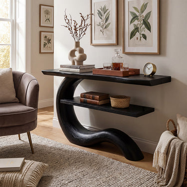 Wave Pedestal Console Table With Floating Shelf