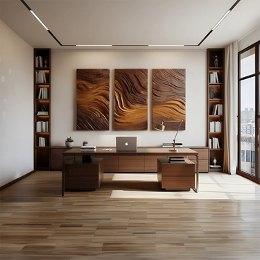 Abstract Carved Solid Wood Triptych Wall Art for Modern Home Interior