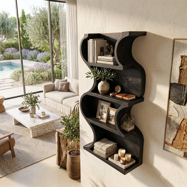 Vertical Wood Wall Shelf With Curved Open Display