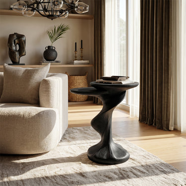 Dual Surface Sculptural Side Table in Natural Wood