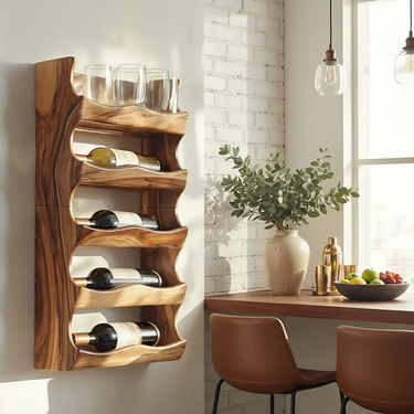 Handcrafted Solid Wood Wine Rack Wall Shelf for Rustic Modern Bar Decor