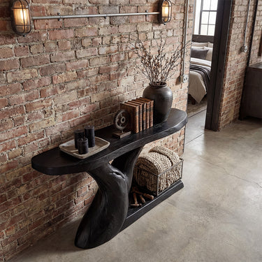 Organic Sculptural Console Table With Open Base Shelf