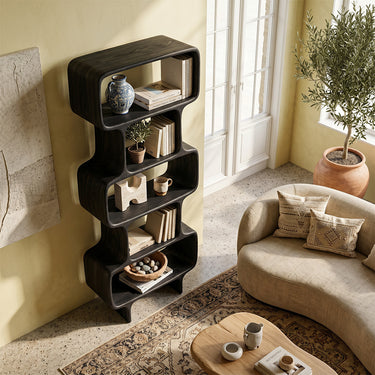 Rounded Wood Bookshelf With Open Display Storage
