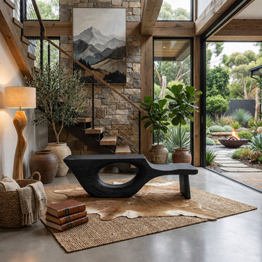 Sculptural Wood Chaise Bench With Hollow Base for Modern Interiors