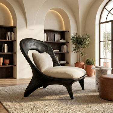 Sculptural Wood Accent Chair With Curved Open Back