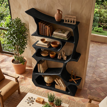 Organic Wood Bookshelf With Flowing Open Shelves