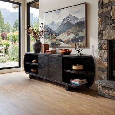 Organic Curved Sideboard With Floating Corner Shelves