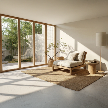 Low Profile Natural Wood Lounge Chair with Open Frame Design