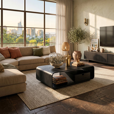 Modern Curved Coffee Table with Integrated Storage Design