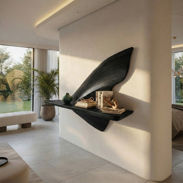 Leaf Sculptural Wall-Mounted Shelf in Natural Wood with Curved Form