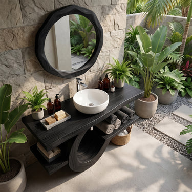 Artisan Solid Wood Floating Vanity with Sculptural Curve Shelf
