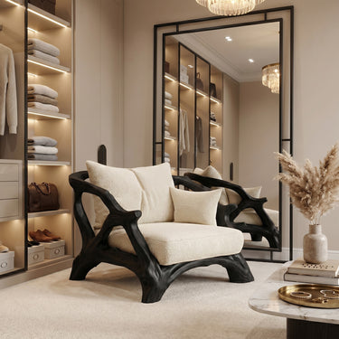 Sculptural Wood Lounge Chair With Cushioned Seat