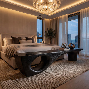 Monolithic Wood Bench With Carved Void for Modern Interiors