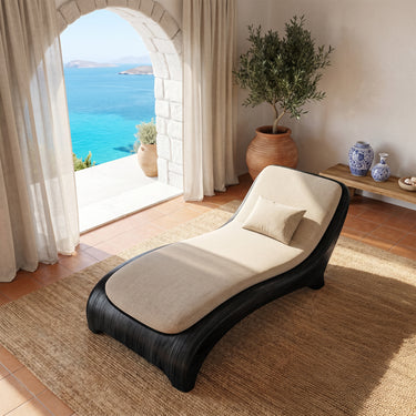 Sculptural Wood Daybed With Curved Upholstered Seat