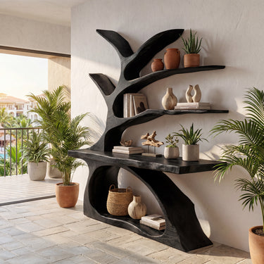 Sculptural Wood Console Table With Branch-Inspired Shelves