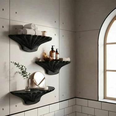 Organic Sculptural Floating Wall Shelf Set in Natural Wood