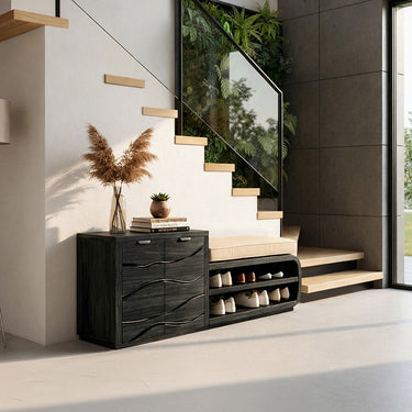 Sculptural Entryway Cabinet Bench With Shoe Storage