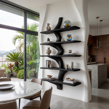 Organic Wood Kitchen Wall Shelf With Layered Display