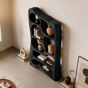 Organic Carved Bookshelf with Sculptural Open Compartments
