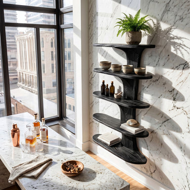 Vertical Wood Kitchen Wall Shelf With Open Display
