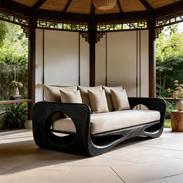 Sculptural Loop Arm Sofa With Open Wave Base