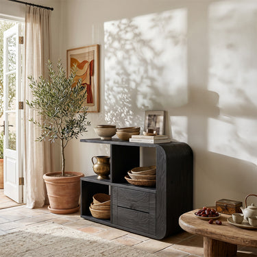 Modern Display Cabinet With Open Shelves and Drawers