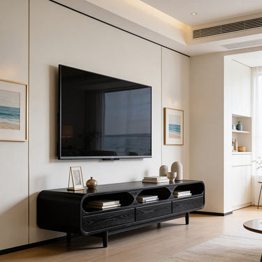Modern Curved Frame TV Cabinet With Open Shelf Storage