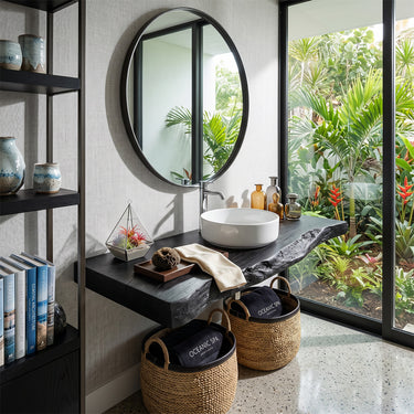 Live Edge Solid Wood Floating Vanity for Minimalist Bathroom Interior