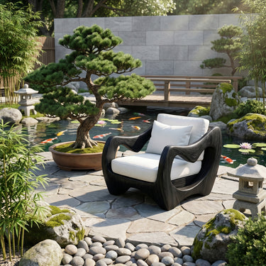 Sculptural Wood Lounge Chair With Open Arm Design