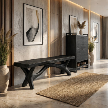 Solid Wood Bench With Branch Base for Architectural Interiors