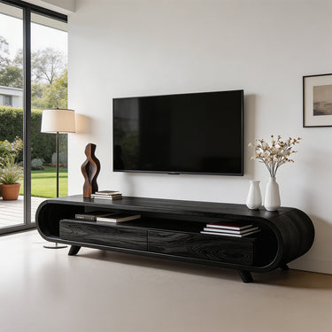 Scandinavian Curved TV Cabinet With Floating Drawer Storage
