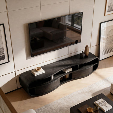 Sculptural Wave Frame TV Cabinet With Curved Drawer Storage