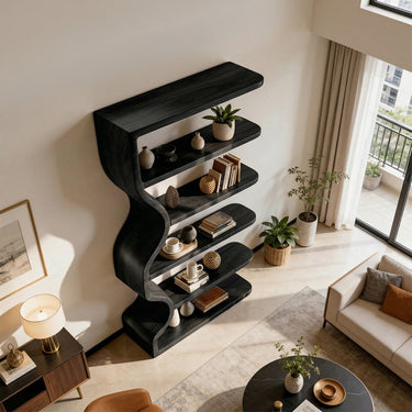 Sculptural Wave Bookshelf with Organic Curved Silhouette