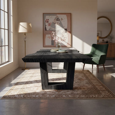 Live Edge Solid Wood Dining Table with Geometric Base