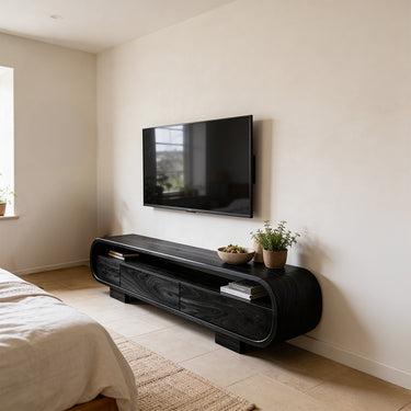 Modern Waterfall TV Cabinet With Rounded Edge Storage