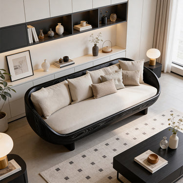 Soft Curved Sofa With Sculptural Integrated Wood Frame