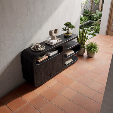 Sculptural Tiered Console Cabinet With Curved Open Shelves