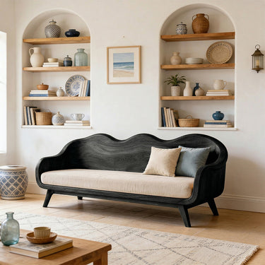 Wave Back Sofa With Sculptural Curved Frame and Tapered Legs
