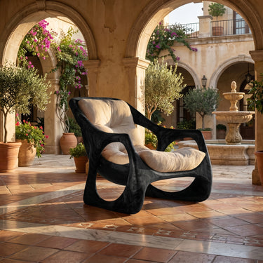 Sculptural Wood Lounge Chair With Tufted Cushion
