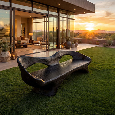 Sculpted Wood Bench With Upholstered Seat for Refined Living