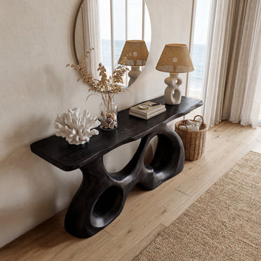 Sculptural Biomorphic Console Table With Openwork Base