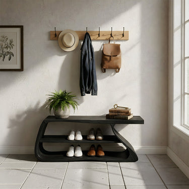Curved Entryway Shoe Bench With Tiered Storage