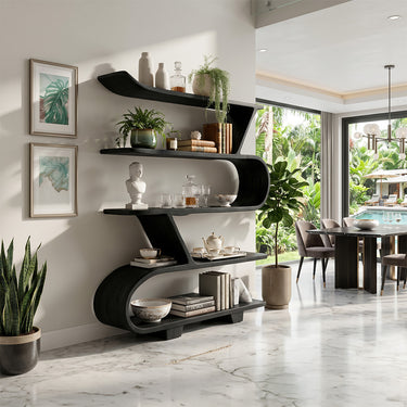 Sculptural Wood Display Shelf With Open Storage