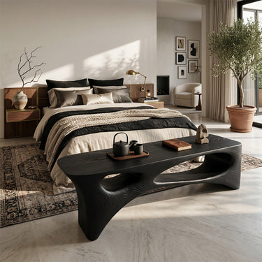 Curved Wood Bench With Open Sculpted Silhouette for Modern Interiors