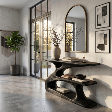 Sculptural Console Table With Shelf for Entryway Styling