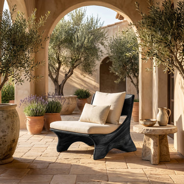 Armless Sculptural Wood Lounge Chair With Cushioned Seat