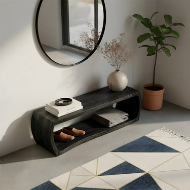 Minimal Wood Entryway Bench With Open Storage