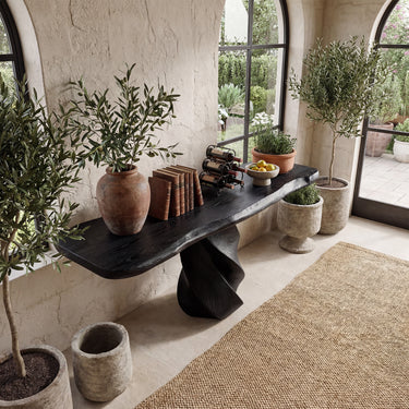 Twisted Pedestal Console Table With Live Edge Top