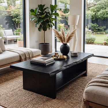 Live Edge Coffee Table With Open Shelf Storage