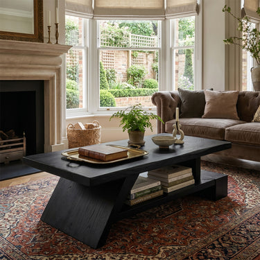 Angled Solid Wood Coffee Table With Open Shelf